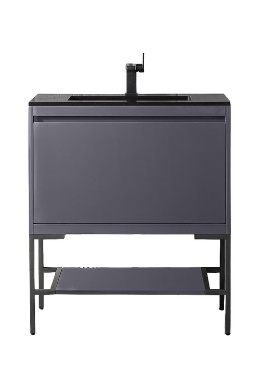 James Martin Furniture - Milan 31.5" Single Vanity Cabinet, Modern Grey Glossy, Matte Black w-Charcoal Black Composite Top - 801V31.5MGGMBKCHB - GreatFurnitureDeal