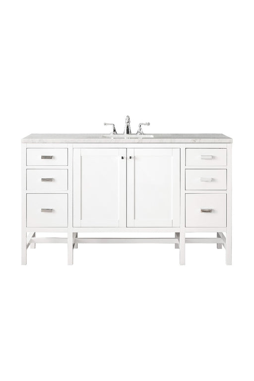 James Martin Furniture - Addison 60" Single Vanity Cabinet , Glossy White, w- 3 CM Arctic Fall Solid Surface Countertop - E444-V60S-GW-3AF - GreatFurnitureDeal
