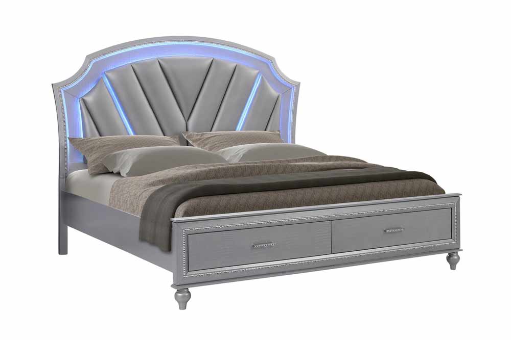 Myco Furniture - Vincent 6 Piece King Storage Bedroom Set in Silver - VN400-K-6SET