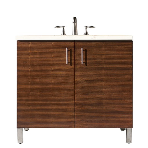 James Martin Furniture - Metropolitan 36" Single Vanity, American Walnut, w- 3 CM Eternal Marfil Quartz Top - 850-V36-AWT-3EMR - GreatFurnitureDeal