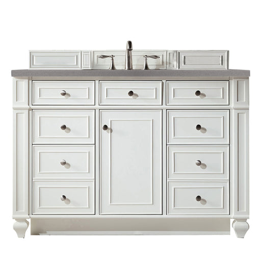 James Martin Furniture - Bristol 48" Single Vanity, Bright White, w- 3 CM Grey Expo Quartz Top - 157-V48-BW-3GEX - GreatFurnitureDeal