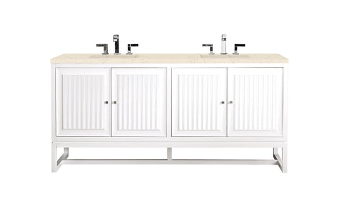 James Martin Furniture - Athens 72" Double Vanity Cabinet, Glossy White, w- 3 CM Eternal Marfil Top - E645-V72-GW-3EMR - GreatFurnitureDeal