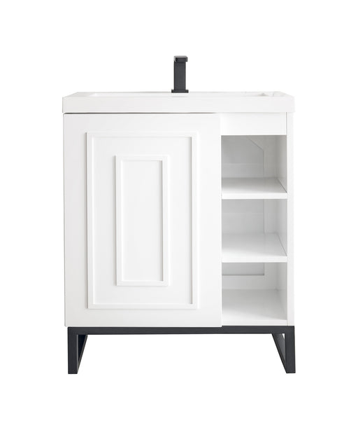 James Martin Furniture - Alicante' 24" Single Vanity Cabinet, Glossy White, Matte Black w/White Glossy Composite Countertop - E110V24GWMBKWG - GreatFurnitureDeal