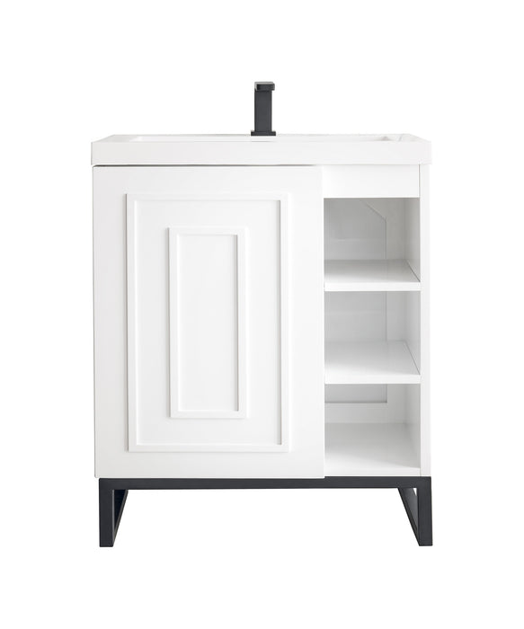 James Martin Furniture - Alicante' 24" Single Vanity Cabinet, Glossy White, Matte Black w/White Glossy Composite Countertop - E110V24GWMBKWG