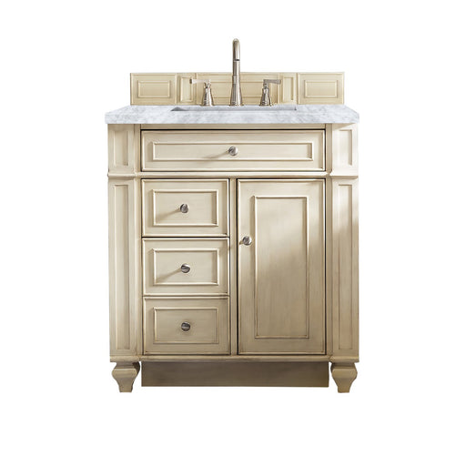 James Martin Furniture - Bristol 30" Single Vanity, Vintage Vanilla, w- 3 CM Carrara Marble Top - 157-V30-VV-3CAR - GreatFurnitureDeal