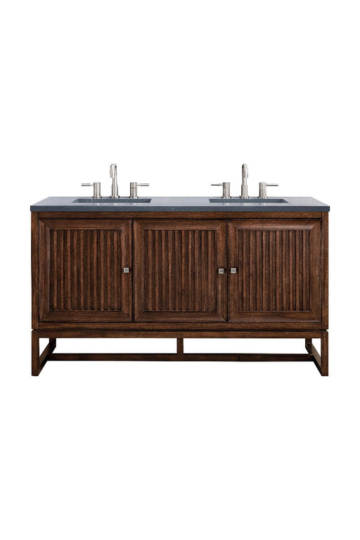 James Martin Furniture - Athens 60" Double Vanity Cabinet, Mid Century Acacia, w- 3 CM Charcoal Soapstone Quartz Top - E645-V60D-MCA-3CSP - GreatFurnitureDeal