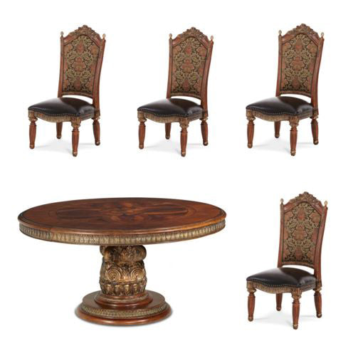 AICO Furniture - Villa Valencia 5 Piece Round Dining Table Set - 72000RDR4S-55 - Clearance - GreatFurnitureDeal