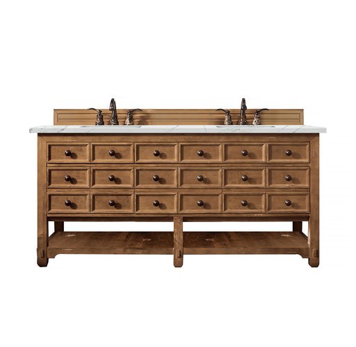James Martin Furniture - Malibu 72" Double Vanity Cabinet, Honey Alder, w/ 3 CM Ethereal Noctis Quartz Top - 500-V72-HON-3ENC - GreatFurnitureDeal