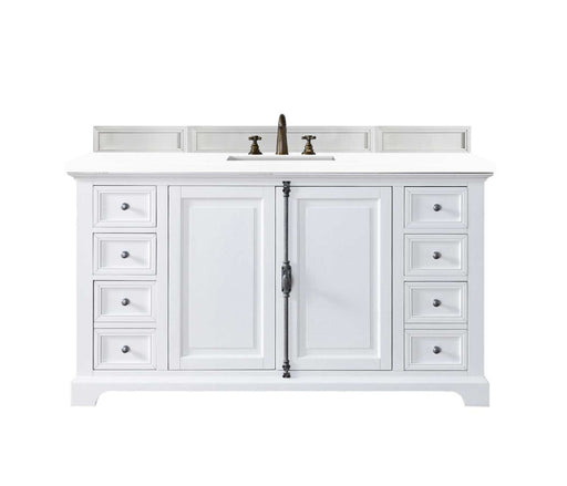 James Martin Furniture - Providence 60" Single Vanity Cabinet, Bright White, w- 3 CM Classic White Quartz Top - 238-105-V60S-BW-3CLW - GreatFurnitureDeal