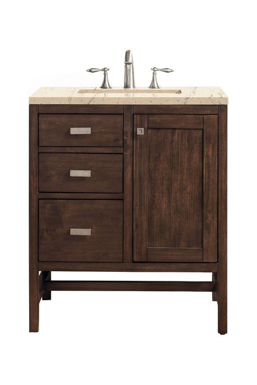 James Martin Furniture - Addison 30" Single Vanity Cabinet, Mid Century Acacia, w- 3 CM Eternal Marfil Quartz Top - E444-V30-MCA-3EMR - GreatFurnitureDeal