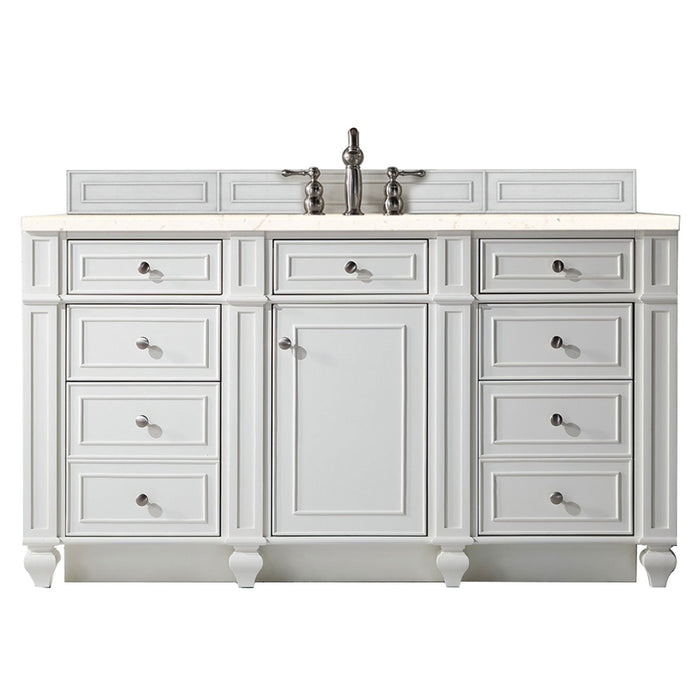 James Martin Furniture - Bristol 60" Single Vanity, Bright White, w- 3 CM Eternal Marfil Quartz Top - 157-V60S-BW-3EMR - GreatFurnitureDeal