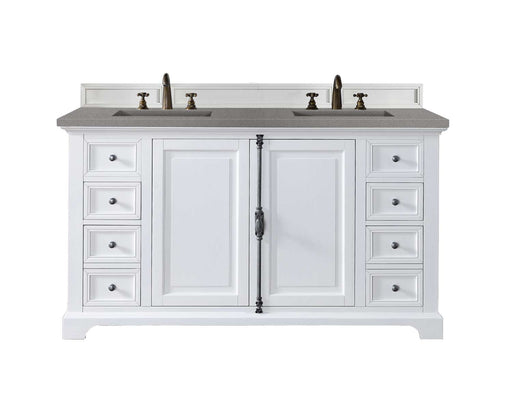 James Martin Furniture - Providence 60" Double Vanity Cabinet, Bright White, w- 3 CM Grey Expo Quartz Top - 238-105-V60D-BW-3GEX - GreatFurnitureDeal