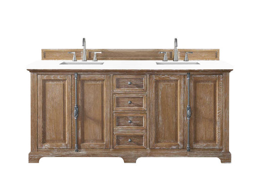 James Martin Furniture - Providence 72" Double Vanity Cabinet, Driftwood, w- 3 CM Classic White Quartz Top - 238-105-5711-3CLW - GreatFurnitureDeal