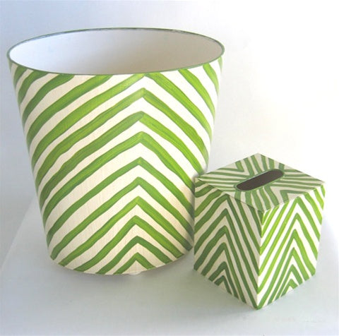 Worlds Away - Zebra Print Wastebasket Green and Off White - WBZEG