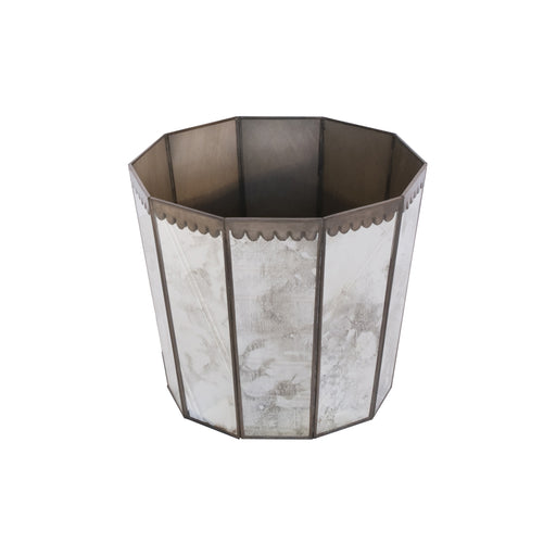 Worlds Away - Hexagonal Antiqued Mirror Wastebasket with Scallops - WB252 - GreatFurnitureDeal