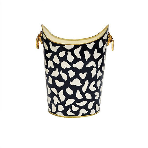 Worlds Away - Oval Wastebasket With Raised Ends And Lion Handles In Black Leopard - WBLIONOV BLP