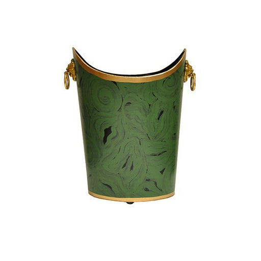 Worlds Away - Oval Wastebasket With Raised Ends And Lion Handles In Malachite - WBLIONOV MAL - GreatFurnitureDeal