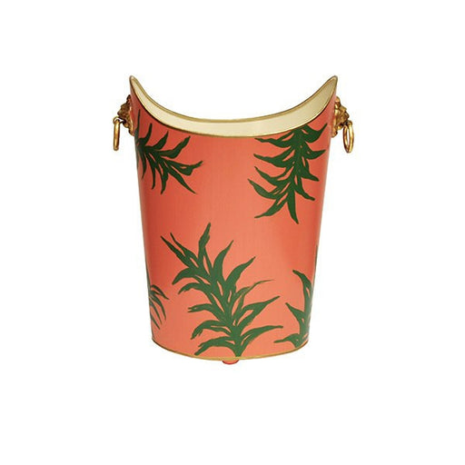 Worlds Away - Oval Wastebasket With Raised Ends And Lion Handles In Palm - WBLIONOV PALM