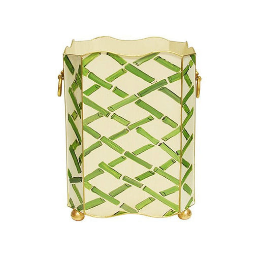 Worlds Away - Square Wastebasket With Raised Ends And Lion Handles In Green Bamboo - WBLIONSQ BAMGR - GreatFurnitureDeal