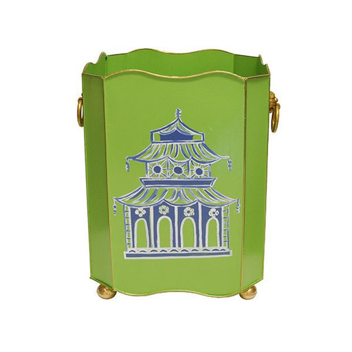 Worlds Away - Square Wastebasket With Raised Ends And Lion Handles In Green Pagoda - WBLIONSQ PAGGR - GreatFurnitureDeal