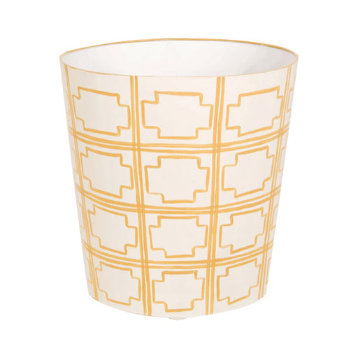 Worlds Away - Oval Wastebasket Yellow and Cream - WBSQUAREDY - GreatFurnitureDeal