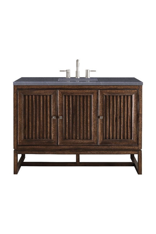 James Martin Furniture - Athens 48" Single Vanity Cabinet, Mid Century Acacia, w- 3 CM Charcoal Soapstone Quartz Top - E645-V48-MCA-3CSP - GreatFurnitureDeal