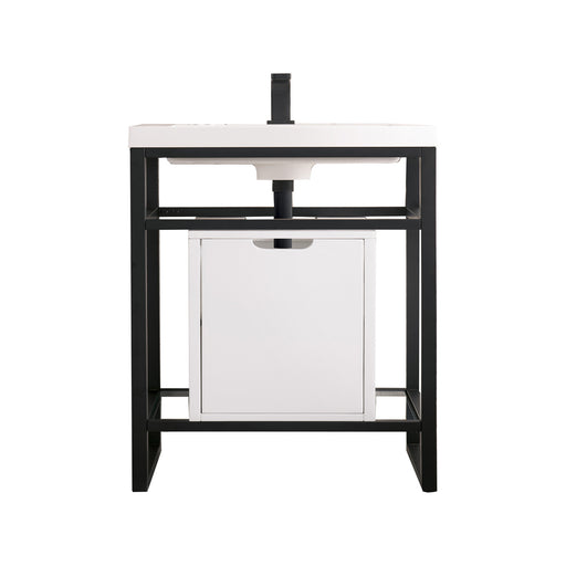 James Martin Furniture - Boston 20" Stainless Steel Sink Console, Matte Black w/ Glossy White Storage Cabinet, White Glossy Composite Countertop - C105V20MBKSCGWWG - GreatFurnitureDeal