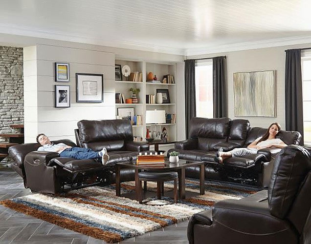 Catnapper - Wembley Power Headrest Power Lumbar Power Reclining Leather Sofa in Chocolate - 764581-CHOCOLATE-MTO - GreatFurnitureDeal