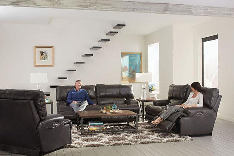 Catnapper - Wembley Power Headrest Power Lumbar Power Reclining Leather Console Loveseat in Steel - 764589-STEEL-MTO - GreatFurnitureDeal