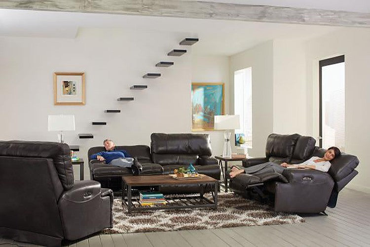 Catnapper - Wembley Power Headrest Power Lumbar Power Reclining Leather Sofa in Steel - 764581-STEEL-MTO - GreatFurnitureDeal