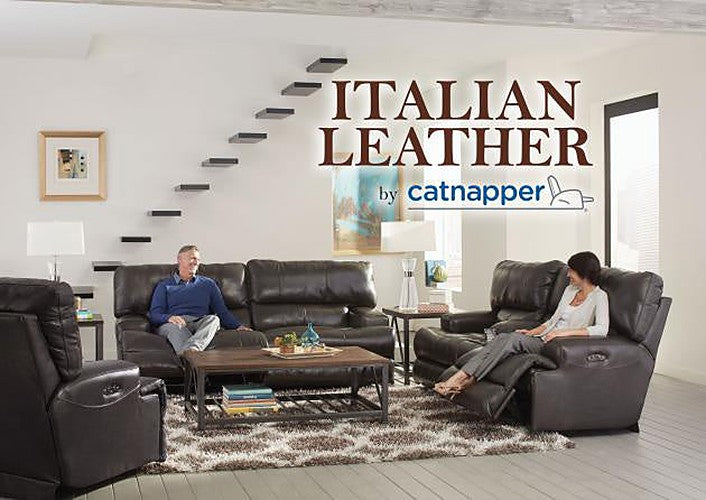 Catnapper - Wembley Power Headrest Power Lumbar Power Reclining Leather Console Loveseat in Steel - 764589-STEEL-MTO - GreatFurnitureDeal