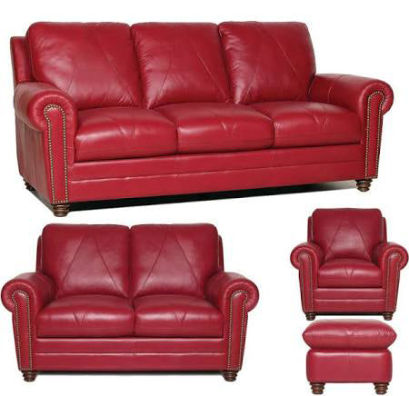 Mariano Italian Leather Furniture - Weston Italian Leather Sofa, Loveseat, Chair and Ottoman Set - SLCOan Set - SLCO - GreatFurnitureDeal