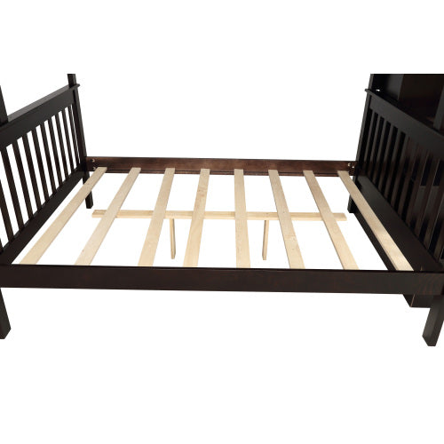 GFD Home - Twin-Over-Twin Bunk Bed with Storage and Guard Rail for Bedroom, Dorm, for Kids, Adults, Espresso - LP000019AAP