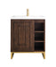 James Martin Furniture - Alicante' 24" Single Vanity Cabinet, Mid Century Acacia, Radiant Gold w/White Glossy Composite Countertop - E110V24MCARGDWG - GreatFurnitureDeal