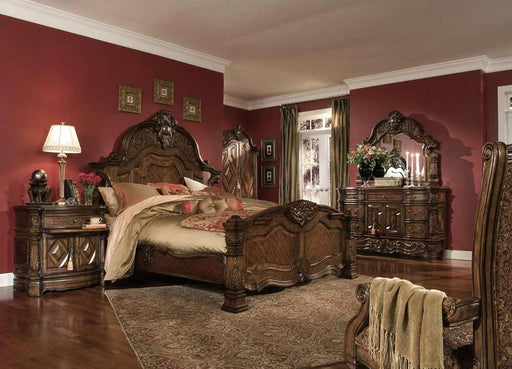 AICO Furniture - Windsor Court 4 Piece California King Mansion Bedroom Set in Vintage Fruitwood - 70000CKMB-54-4SET