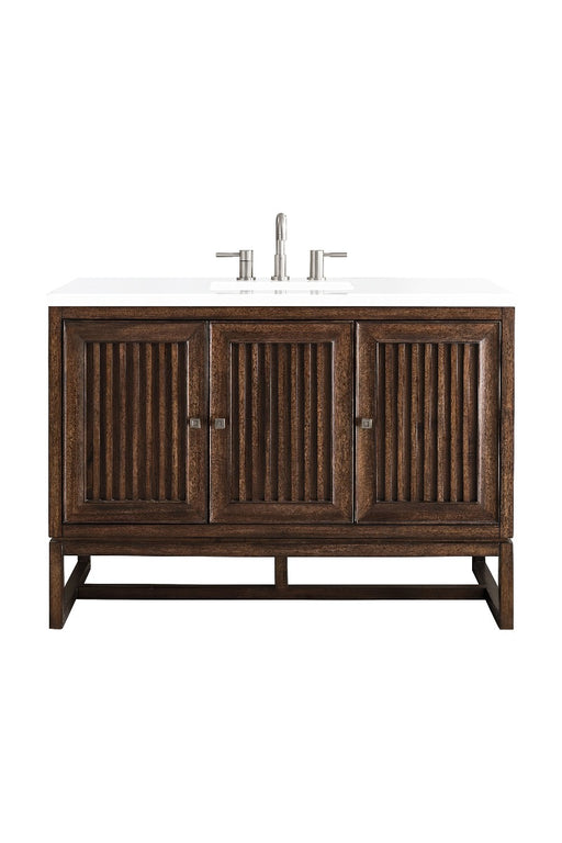 James Martin Furniture - Athens 48" Single Vanity Cabinet, Mid Century Acacia, w- 3 CM Classic White Quartz Top - E645-V48-MCA-3CLW - GreatFurnitureDeal