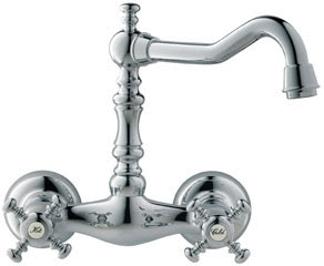 Franke Double Knob Wall Mount Cast Spout Faucet with 7 Inch Spout Length and 5 Inch Centerset: Chrome - WMF1100 - GreatFurnitureDeal