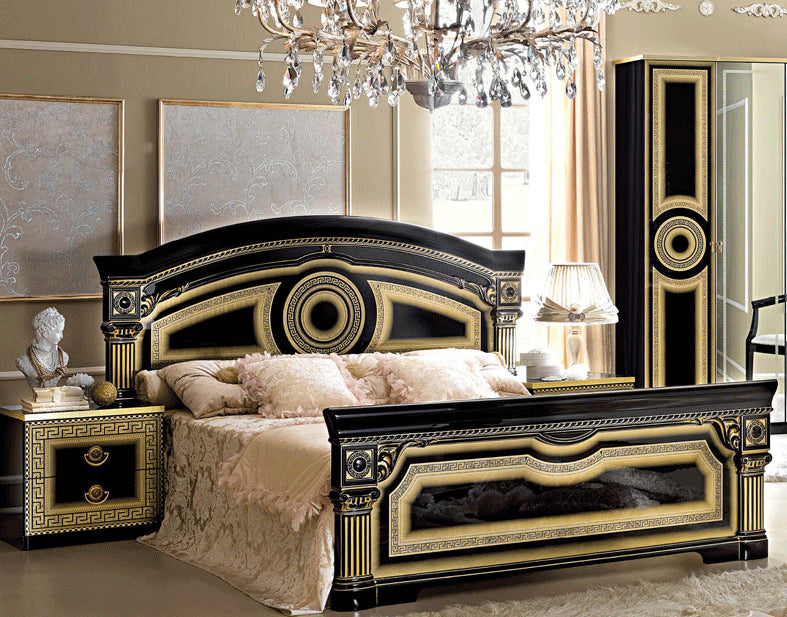 ESF Furniture - Aida 5 Piece Bedroom King Panel Bed Set in Black-Gold - AIDABEDK.SBLACK-GOLD-5SET - GreatFurnitureDeal