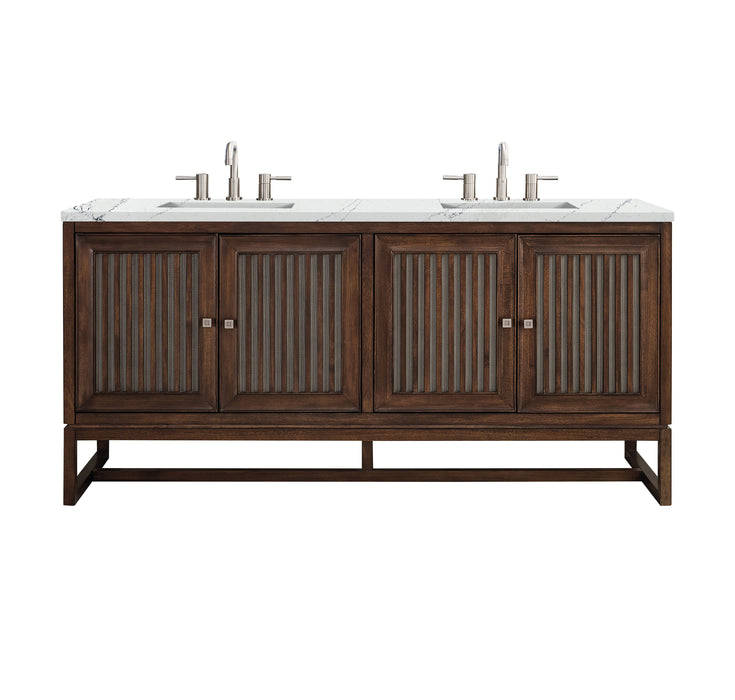 James Martin Furniture - Athens 72" Double Vanity Cabinet, Mid Century Acacia, w/ 3 CM Ethereal Noctis Top - E645-V72-MCA-3ENC