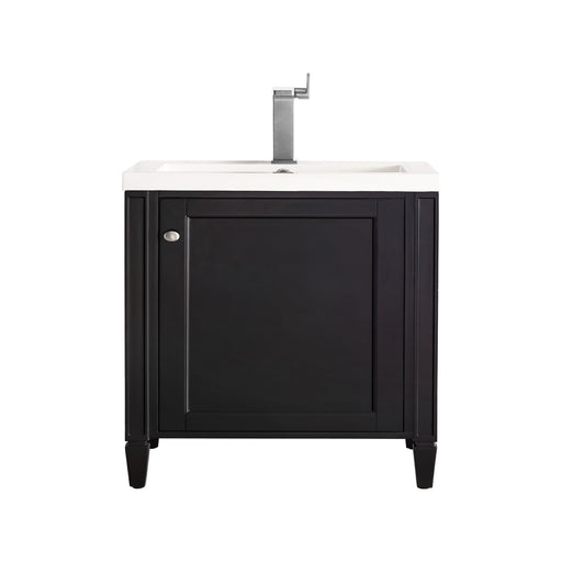 James Martin Furniture - Britannia 24" Single Vanity Cabinet, Black Onyx w/ White Glossy Composite Countertop - E652V24BKOWG - GreatFurnitureDeal