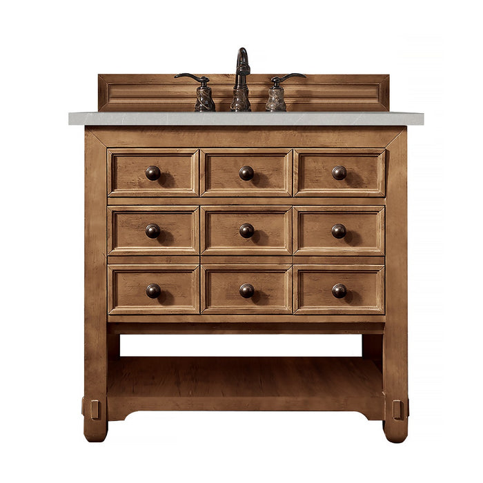 James Martin Furniture - Malibu 36" Single Vanity Cabinet, Honey Alder, w- 3 CM Eternal Serena Quartz Top - 500-V36-HON-3ESR - GreatFurnitureDeal