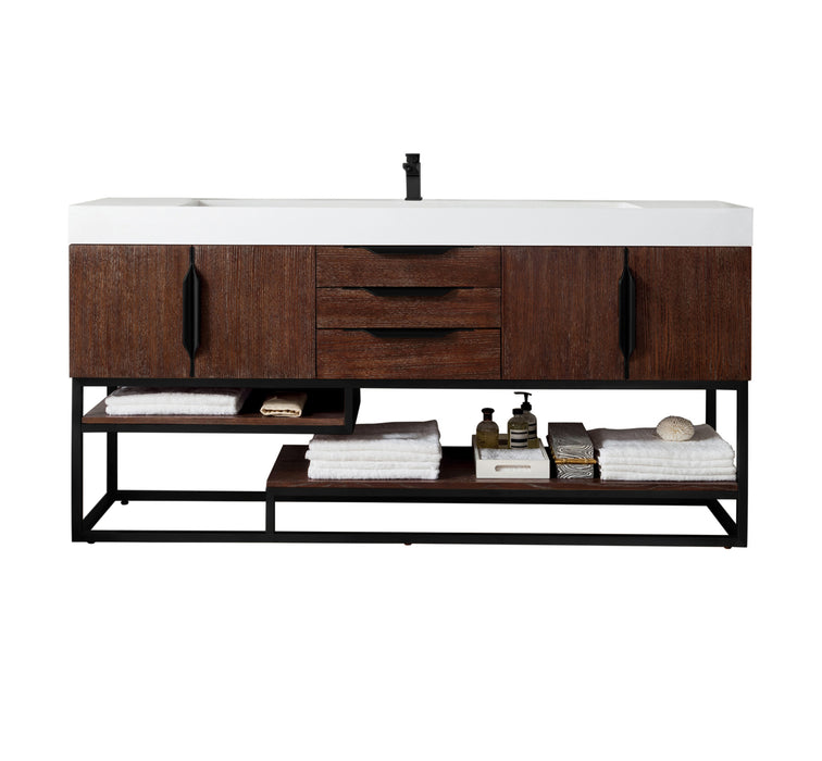 James Martin Furniture - Columbia 72" Single Vanity, Coffee Oak, Matte Black w/ Glossy White Composite Top - 388-V72S-CFO-MB-GW