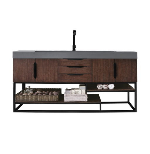 James Martin Furniture - Columbia 72" Single Vanity, Coffee Oak, Matte Black w/ Dusk Grey Glossy Composite Top - 388-V72S-CFO-MB-DGG - GreatFurnitureDeal