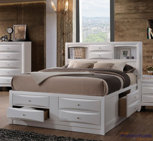 Acme Furniture - Ireland White Bookcase Queen Storage Bed with Drawers - 21700Q - GreatFurnitureDeal