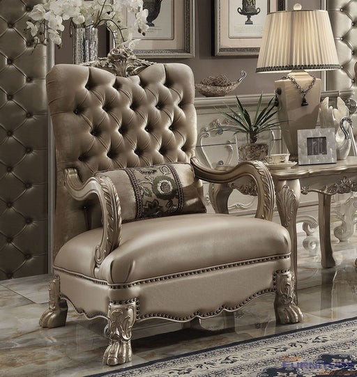 Acme Furniture - Dresden Chair w-1 Pillow, Bone Velvet & Gold Patina - 52092 - GreatFurnitureDeal