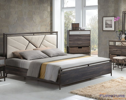 Acme Furniture - Adrianna Eastern King Bed, Cream Cotton Fabric & Walnut - 20947EK - GreatFurnitureDeal