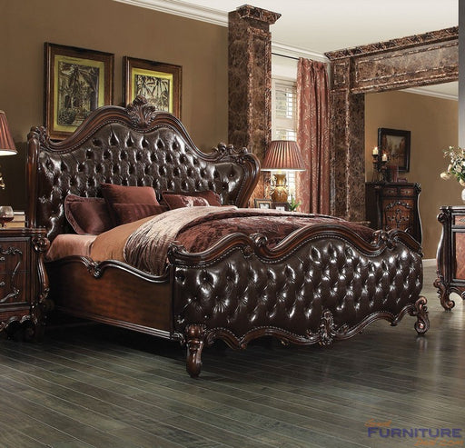 Acme Furniture - Versailles King Bed in D.Brown PU/Cherry Oak - 21117EK