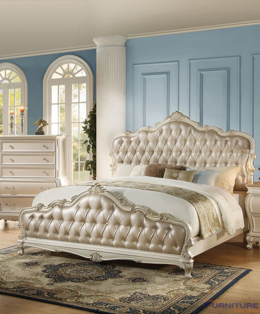 Acme Furniture - Chantelle Eastern King Bed, Rose Gold PU & Pearl White - 23537EK - GreatFurnitureDeal