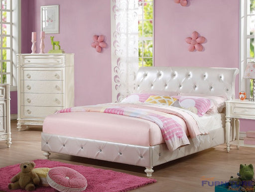Acme Furniture - Dorothy Twin Bed - (Padded), Pearl White PU & Ivory - 30340T - GreatFurnitureDeal
