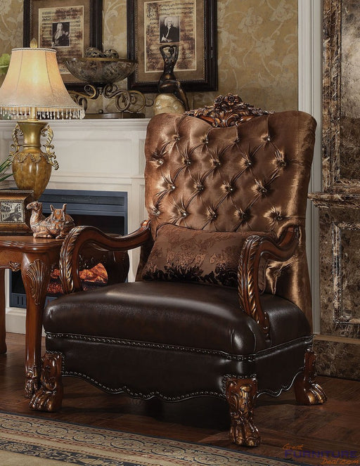 Acme Furniture - Dresden Chair w-1 Pillow, Golden Brown Velvet & Cherry Oak - 52097 - GreatFurnitureDeal